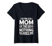 Mujer I'm A Mom of Two Boys Nothing Scares Me Camiseta Cuello V