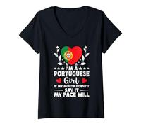 Mujer I'm a Portuguese Girl Portuguese Face Portugal Flag Camiseta Cuello V