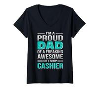 Mujer I'm A Proud Dad of A Freaking Awesome Gift Shop Cajero Camiseta Cuello V