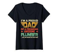 Mujer I'm A Proud Dad of A Freaking Awesome Plumber For Fathers Camiseta Cuello V