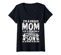 Mujer I'm A Proud Mom of A Freaking Awesome Son Mother's Day Camiseta Cuello V