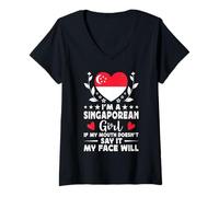 Mujer I'm a Singaporean Girl Singaporean Face Singapore Flag Camiseta Cuello V