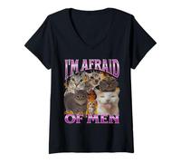 Mujer I'm Afraid Of Men Funny Cat Meme Bootleg Gráfico Camiseta Cuello V