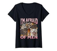 Mujer I'm Afraid Of Men Funny Cat Meme Bootleg Gráfico Camiseta Cuello V