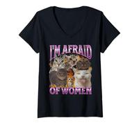 Mujer I'm Afraid Of Women Funny Cat Meme Bootleg Gráfico Camiseta Cuello V