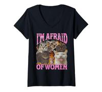 Mujer I'm Afraid Of Women Funny Cat Meme Bootleg Gráfico Camiseta Cuello V