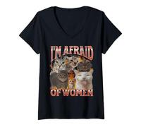 Mujer I'm Afraid Of Women Funny Cat Meme Bootleg Gráfico Camiseta Cuello V