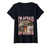 Mujer I'm Afraid Of Women Funny Cat Meme Bootleg Gráfico Camiseta Cuello V