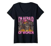 Mujer I'm Afraid Of Women Funny Cat Meme Bootleg Gráfico Camiseta Cuello V