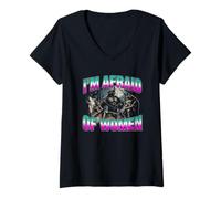 Mujer I'm Afraid of Women -Funny Daying Wolf Meme Chicos Novedad Hombres Camiseta Cuello V