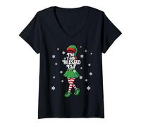 Mujer Im Blessed Elf Christmas Matching Family Women Girls Costume Camiseta Cuello V