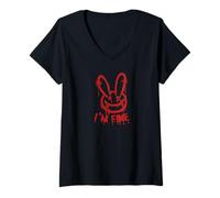 Mujer I'm Fine Bunny sangre falsa, Trick or Treat Ester Halloween Camiseta Cuello V