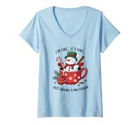 Mujer I'm Fine It's Fine Solo Tener Un Muñeco De Nieve Meltdown En La Copa Camiseta Cuello V