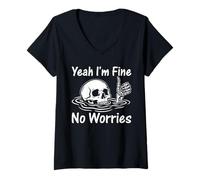 Mujer I'm Fine No Worries Esqueleto Divertido Humor Sarcástico Camiseta Cuello V