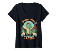 Mujer I'm Going To Be A Big Brother 2025 Cute Dinosaur Camiseta Cuello V