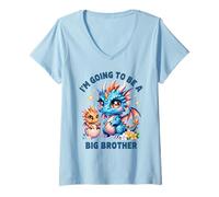 Mujer Im Going to Be A Big Brother Cute Dragon Hermano Baby Reveal Camiseta Cuello V