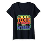 Mujer I'm In A Toxic Relationship With Myself Amor sarcasmo Camiseta Cuello V