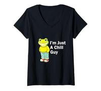 Mujer I'm Just a Chill Guy Froggy Funny Trendy Frog Meme Humor Camiseta Cuello V