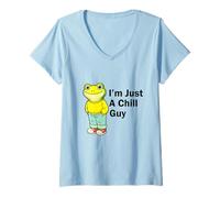Mujer I'm Just a Chill Guy Froggy Funny Trendy Frog Meme Humor Camiseta Cuello V