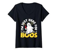 Mujer Im Just Here For Boos Halloween Ghost Copa de Vino guiño Camiseta Cuello V