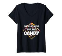 Mujer I'm Just Here For The Candy Camiseta de Dulces de Halloween Comida Humor Camiseta Cuello V