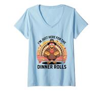 Mujer I'm Just Here For The Dinner Rolls Retro Pavo Acción de Gracias Camiseta Cuello V
