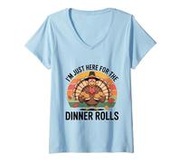 Mujer I'm Just Here For The Dinner Rolls Retro Pavo Acción de Gracias Camiseta Cuello V