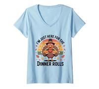 Mujer I'm Just Here For The Dinner Rolls Retro Pavo Acción de Gracias Camiseta Cuello V