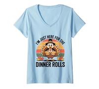 Mujer I'm Just Here For The Dinner Rolls Retro Pavo Acción de Gracias Camiseta Cuello V