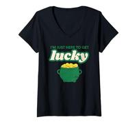 Mujer I'm Just Here to Get Lucky Funny St. Patrick's Day Gold Camiseta Cuello V