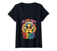 Mujer I'm Just Here To Make Bigots Upset Funny Star Pride Month Camiseta Cuello V