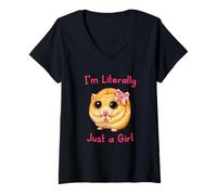 Mujer I'm Literally Just a Girl Cute Funny Hamster Big Eyes Meme Camiseta Cuello V