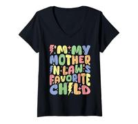 Mujer Im Madre En Leyes Hijo Favorito Divertido Hijo Hija Familia Camiseta Cuello V