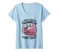 Mujer Im Not Always a Trainwreck Cute Raccoon Pink Toot Train Camiseta Cuello V