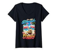 Mujer I'm Not Drunk Just Fancy Retro Pink Flamingo Fiesta En La Playa Camiseta Cuello V