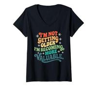 Mujer I'm not getting older Divertido retro Diseño gráfico cumpleaños Camiseta Cuello V