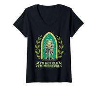 Mujer Im Not Old I'm Medieval Funny Frog Knight Fantasía Humor Camiseta Cuello V