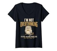 Mujer I'm Not Overthinking I'm Pre-Solving Problem Owl Funny Sayin Camiseta Cuello V