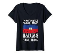 Mujer I'm Not Perfect but I'm Haitian Haiti Flag Camiseta Cuello V