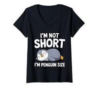 Mujer Im Not Short I'm Penguin Tamaño Divertido Pingüino Corto Tamaño Camiseta Cuello V