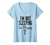 Mujer I'm Not Sleeping I'm Praying Pastor Appreciation Christian Camiseta Cuello V