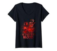 Mujer I'm Ok It's Not My Blood Halloween Huella de la Mano Salpicadura de Sangre Camiseta Cuello V