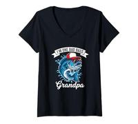 Mujer I'm One Bad Bass Grandpa Bass Fishing Día del Padre Camiseta Cuello V