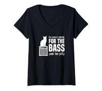 Mujer Im Only Here For The Bass and The Cats Bajista Jugador Gato Camiseta Cuello V