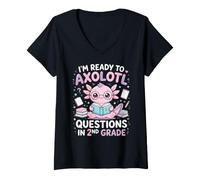Mujer I'm Ready to Axolotl Questions in 2nd Grade Kawaii Girls Camiseta Cuello V