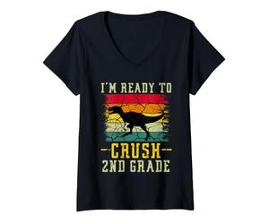 Mujer I'm Ready To Crush 2nd Grade T Rex Dinosaur Back To School Camiseta Cuello V
