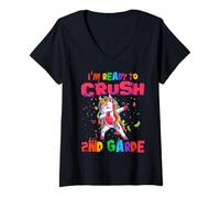Mujer I'm Ready To Crush 2nd Grade Unicorn Dabbing Back to School Camiseta Cuello V