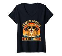 Mujer I'm Ready to Crush 5to Grado Cougar Gafas de Sol Retro Divertidas Camiseta Cuello V