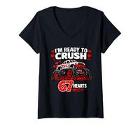 Mujer I'm Ready to Crush 67 Hearts Happy Valentine Monster Truck Camiseta Cuello V