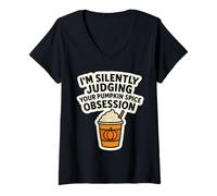 Mujer I'm Silently Judging You Pumpkin Spice Obsession - Cita Divertida Camiseta Cuello V